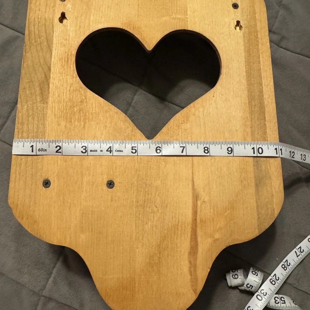 Vintage Wood Heart Cutout Hair Dryer Curling Iron Holder Wall Shelf Floral